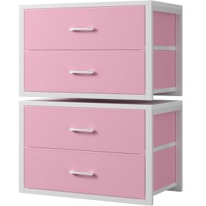 BOLUO Stackable Closet Drawers for Clothes Organizers and Storage Fabric Pink 2 Drawer Dresser for Bedroom 2 Packs Modern Large