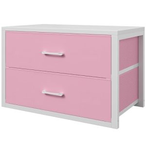 BOLUO Stackable Storage Drawers Closet Organizers and Storage Fabric White 2 Drawer Dresser for Bedroom Modern Pink