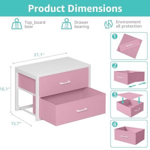 BOLUO Stackable Storage Drawers Closet Organizers and Storage Fabric White 2 Drawer Dresser for Bedroom Modern Pink