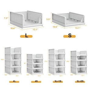 Proarea Stackable Plastic Storage Basket Closet Organizer Bin Foldable Clothes Organizer Storage Drawer Shelf Container for Living Room Bathroom Kitchen Office Laundry Room
