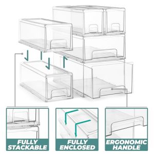 Sorbus Large Clear Stackable Storage Drawers – 2-Pack Plastic Organizer Bins with Handles – Stackable Pull-Out Storage Drawers for Closet, Pantry, Office, Bathroom, Craft, and Toy Organization
