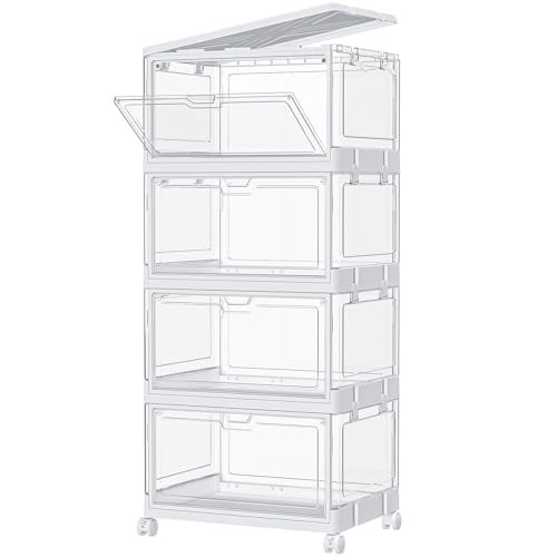 SNSLXH Clear Storage Bins with Lids & Wheels, Stackable Plastic Craft Containers, Large Closet Organizers Box for Bedrooms Living Rooms 24 QT, 4-Tiers SNSLXH Clear Storage Bins with Lids & Wheels, Stackable Plastic Craft Containers, Large Closet Organizers Box for Bedrooms Living Rooms 24 QT, 4-Tiers