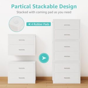 BOLUO Stackable Storage Drawers Closet Organizers and Storage Fabric White 2 Drawer Dresser for Bedroom 2 Packs Modern