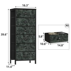 Furnulem Vertical Dresser for Bedroom,Tall Storage Tower Unit and Chest with 6 Drawers,Vintage Green Nightstand Furniture with Fabric Drawer Organizer in Dorm, Living Room,Closet,Entryway,Hallyway