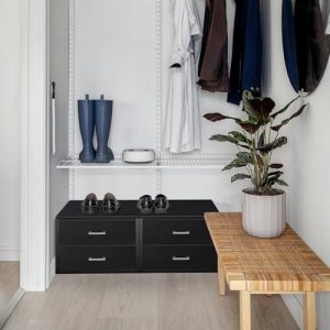 BOLUO Stackable Storage Drawers Closet Organizers and Storage Fabric 2 Drawer Dresser for Bedroom Set of 2 Black Modern