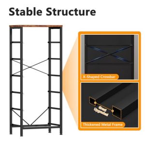 Furnulem Tall Dresser with 6 Drawers,Vertical End Table and Nightstand for Bedroom,Industrial Dorm Bedside Furniture with Fabric Storage Drawer Organizer in Living Room,Closet,Entryway(Rustic Brown)