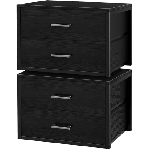 BOLUO Stackable Storage Drawers Closet Organizers and Storage Fabric 2 Drawer Dresser for Bedroom Set of 2 Black Modern BOLUO Stackable Storage Drawers Closet Organizers and Storage Fabric 2 Drawer Dresser for Bedroom Set of 2 Black Modern