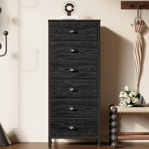 Furnulem Tall Dresser with 6 Drawers,Vertical Bedside End Table & Chest for Bedroom,Black Storage Tower Dorm Nightstand with Fabric Drawer Organizer Unit Furniture in Living Room,Closet,Hallyway Furnulem Tall Dresser with 6 Drawers,Vertical Bedside End Table & Chest for Bedroom,Black Storage Tower Dorm Nightstand with Fabric Drawer Organizer Unit Furniture in Living Room,Closet,Hallyway