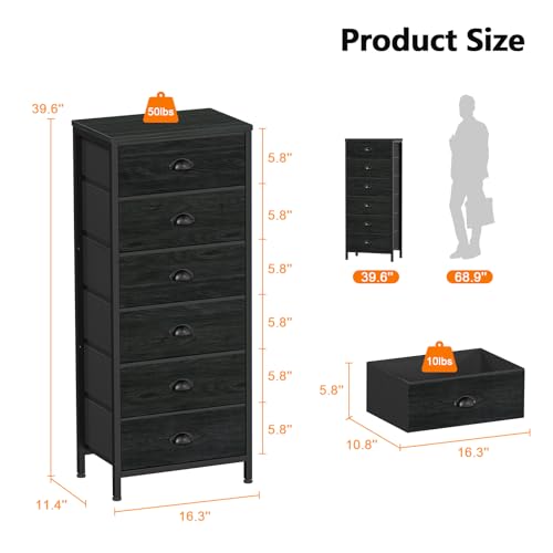 Furnulem Tall Dresser with 6 Drawers,Vertical Bedside End Table & Chest for Bedroom,Black Storage Tower Dorm Nightstand with Fabric Drawer Organizer Unit Furniture in Living Room,Closet,Hallyway Furnulem Tall Dresser with 6 Drawers,Vertical Bedside End Table & Chest for Bedroom,Black Storage Tower Dorm Nightstand with Fabric Drawer Organizer Unit Furniture in Living Room,Closet,Hallyway