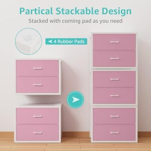BOLUO Stackable Closet Drawers for Clothes Organizers and Storage Fabric Pink 2 Drawer Dresser for Bedroom 2 Packs Modern Large