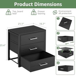 BOLUO Closet Drawers Black 3 Drawer Dresser for Closet Organizers and Storage Bedroom Dorm Modern