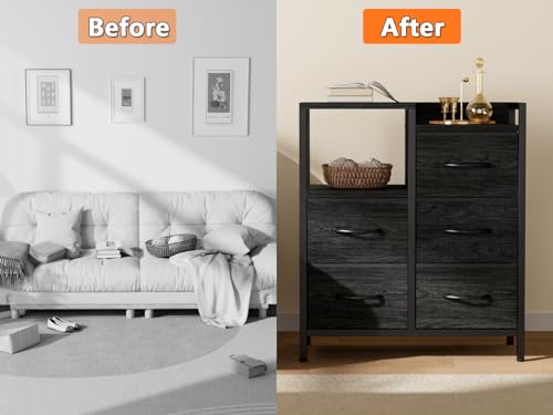 Furnulem 5 Drawer Black Dressers for Bedroom 2 Tier Shelf Storage Small Fabric Dresser for Closet Sturdy Metal Frame Modern Style Storage Cabinets Organization Units for Hallway Rooms Furnulem 5 Drawer Black Dressers for Bedroom 2 Tier Shelf Storage Small Fabric Dresser for Closet Sturdy Metal Frame Modern Style Storage Cabinets Organization Units for Hallway Rooms