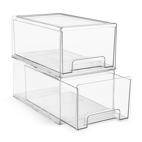 Sorbus Large Clear Stackable Storage Drawers – 2-Pack Plastic Organizer Bins with Handles – Stackable Pull-Out Storage Drawers for Closet, Pantry, Office, Bathroom, Craft, and Toy Organization Sorbus Large Clear Stackable Storage Drawers – 2-Pack Plastic Organizer Bins with Handles – Stackable Pull-Out Storage Drawers for Closet, Pantry, Office, Bathroom, Craft, and Toy Organization