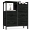 Furnulem 5 Drawer Black Dressers for Bedroom 2 Tier Shelf Storage Small Fabric Dresser for Closet Sturdy Metal Frame Modern Style Storage Cabinets Organization Units for Hallway Rooms