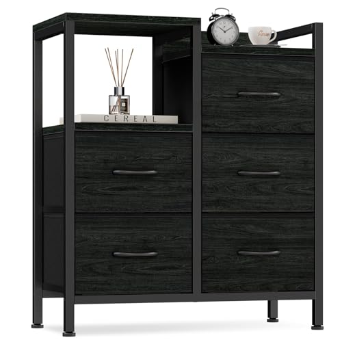 Furnulem 5 Drawer Black Dressers for Bedroom 2 Tier Shelf Storage Small Fabric Dresser for Closet Sturdy Metal Frame Modern Style Storage Cabinets Organization Units for Hallway Rooms Furnulem 5 Drawer Black Dressers for Bedroom 2 Tier Shelf Storage Small Fabric Dresser for Closet Sturdy Metal Frame Modern Style Storage Cabinets Organization Units for Hallway Rooms