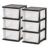 IRIS USA Plastic Drawer Storage Organizer, 3-Drawers, 2-Pack, for Classroom Art Craft Supplies, Bathroom Bedroom, Laundry Room, Black/Clear