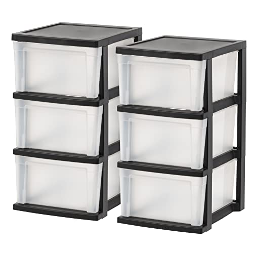 IRIS USA Plastic Drawer Storage Organizer, 3-Drawers, 2-Pack, for Classroom Art Craft Supplies, Bathroom Bedroom, Laundry Room, Black/Clear IRIS USA Plastic Drawer Storage Organizer, 3-Drawers, 2-Pack, for Classroom Art Craft Supplies, Bathroom Bedroom, Laundry Room, Black/Clear