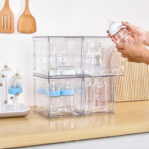 Vtopmart 4 Pack Stackable Storage Drawers, 6.6''Tall Acrylic Bathroom Makeup Organizers,Clear Plastic Drawers For Vanity, Undersink, Kitchen Cabinet,Pantry Organization and Storage Vtopmart 4 Pack Stackable Storage Drawers, 6.6''Tall Acrylic Bathroom Makeup Organizers,Clear Plastic Drawers For Vanity, Undersink, Kitchen Cabinet,Pantry Organization and Storage