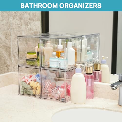 Vtopmart 4 Pack Stackable Storage Drawers, 6.6''Tall Acrylic Bathroom Makeup Organizers,Clear Plastic Drawers For Vanity, Undersink, Kitchen Cabinet,Pantry Organization and Storage Vtopmart 4 Pack Stackable Storage Drawers, 6.6''Tall Acrylic Bathroom Makeup Organizers,Clear Plastic Drawers For Vanity, Undersink, Kitchen Cabinet,Pantry Organization and Storage