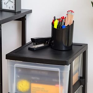 IRIS USA Plastic Drawer Storage Organizer, 3-Drawers, 2-Pack, for Classroom Art Craft Supplies, Bathroom Bedroom, Laundry Room, Black/Clear