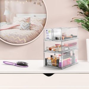 Sorbus Large Clear Stackable Storage Drawers – 2-Pack Plastic Organizer Bins with Handles – Stackable Pull-Out Storage Drawers for Closet, Pantry, Office, Bathroom, Craft, and Toy Organization