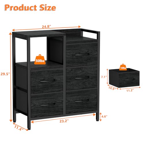 Furnulem 5 Drawer Black Dressers for Bedroom 2 Tier Shelf Storage Small Fabric Dresser for Closet Sturdy Metal Frame Modern Style Storage Cabinets Organization Units for Hallway Rooms Furnulem 5 Drawer Black Dressers for Bedroom 2 Tier Shelf Storage Small Fabric Dresser for Closet Sturdy Metal Frame Modern Style Storage Cabinets Organization Units for Hallway Rooms