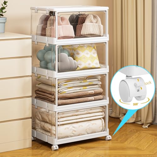 SNSLXH Clear Storage Bins with Lids & Wheels, Stackable Plastic Craft Containers, Large Closet Organizers Box for Bedrooms Living Rooms 24 QT, 4-Tiers SNSLXH Clear Storage Bins with Lids & Wheels, Stackable Plastic Craft Containers, Large Closet Organizers Box for Bedrooms Living Rooms 24 QT, 4-Tiers