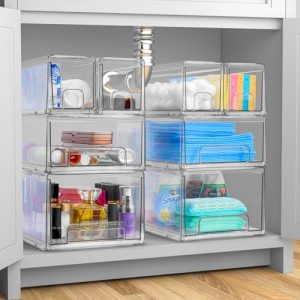 Sorbus Large Clear Stackable Storage Drawers – 2-Pack Plastic Organizer Bins with Handles – Stackable Pull-Out Storage Drawers for Closet, Pantry, Office, Bathroom, Craft, and Toy Organization