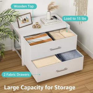BOLUO Stackable Storage Drawers Closet Organizers and Storage Fabric White 2 Drawer Dresser for Bedroom 2 Packs Modern