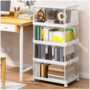 SNSLXH Clear Storage Bins with Lids & Wheels, Stackable Plastic Craft Containers, Large Closet Organizers Box for Bedrooms Living Rooms 24 QT, 4-Tiers