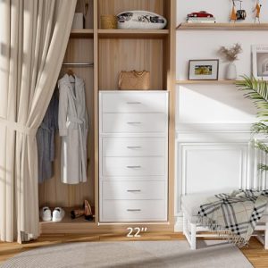 BOLUO Stackable Storage Drawers Closet Organizers and Storage Bins Fabric White 2 Drawer Dresser for Bedroom Office Modern