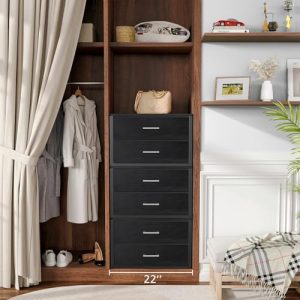 BOLUO Stackable Storage Drawers Closet Organizers and Storage Fabric 2 Drawer Dresser for Bedroom Office Black Modern