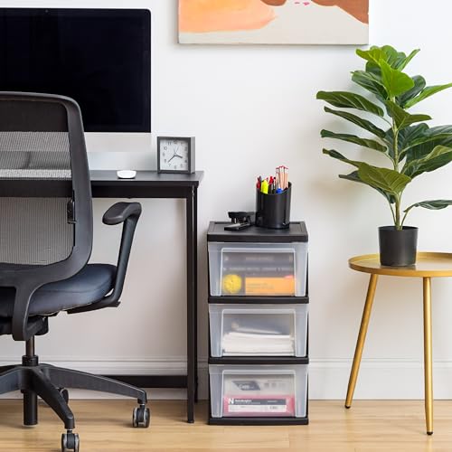 IRIS USA Plastic Drawer Storage Organizer, 3-Drawers, 2-Pack, for Classroom Art Craft Supplies, Bathroom Bedroom, Laundry Room, Black/Clear IRIS USA Plastic Drawer Storage Organizer, 3-Drawers, 2-Pack, for Classroom Art Craft Supplies, Bathroom Bedroom, Laundry Room, Black/Clear