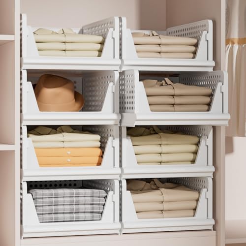 Proarea Stackable Plastic Storage Basket Closet Organizer Bin Foldable Clothes Organizer Storage Drawer Shelf Container for Living Room Bathroom Kitchen Office Laundry Room Proarea Stackable Plastic Storage Basket Closet Organizer Bin Foldable Clothes Organizer Storage Drawer Shelf Container for Living Room Bathroom Kitchen Office Laundry Room
