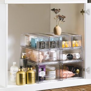 Sorbus Large Clear Stackable Storage Drawers – 2-Pack Plastic Organizer Bins with Handles – Stackable Pull-Out Storage Drawers for Closet, Pantry, Office, Bathroom, Craft, and Toy Organization