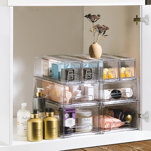 Sorbus Large Clear Stackable Storage Drawers – 2-Pack Plastic Organizer Bins with Handles – Stackable Pull-Out Storage Drawers for Closet, Pantry, Office, Bathroom, Craft, and Toy Organization Sorbus Large Clear Stackable Storage Drawers – 2-Pack Plastic Organizer Bins with Handles – Stackable Pull-Out Storage Drawers for Closet, Pantry, Office, Bathroom, Craft, and Toy Organization
