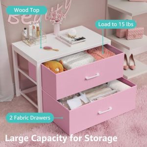 BOLUO Stackable Storage Drawers Closet Organizers and Storage Fabric White 2 Drawer Dresser for Bedroom Modern Pink