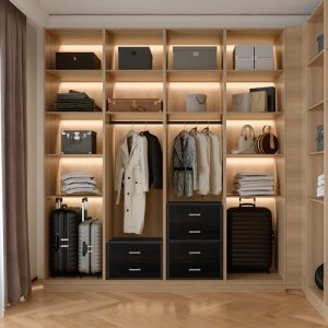 BOLUO Stackable Storage Drawers Closet Organizers and Storage Fabric 2 Drawer Dresser for Bedroom Set of 2 Black Modern